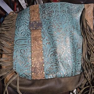 Fringed Embossed Leather Bag